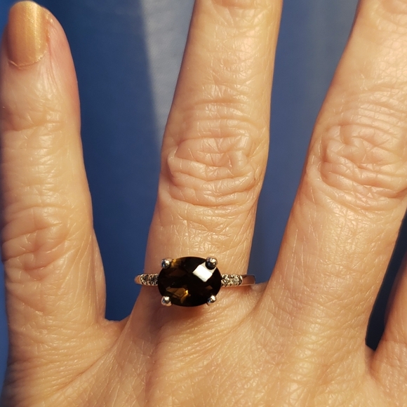 Sterling 925 silver and Smokey Topaz w/ dia. ring - Picture 3 of 7